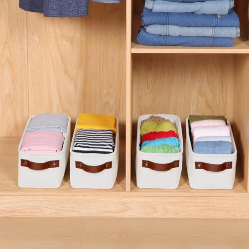 Kntiwiwo Small Fabric Storage Bins, 15x6x5 inch Narrow Storage Baskets 4-Pack Long Storage Basket for Organizing with Handles, Decorative Basket for Closets, Shelves, Toilet Paper, White - Image 5