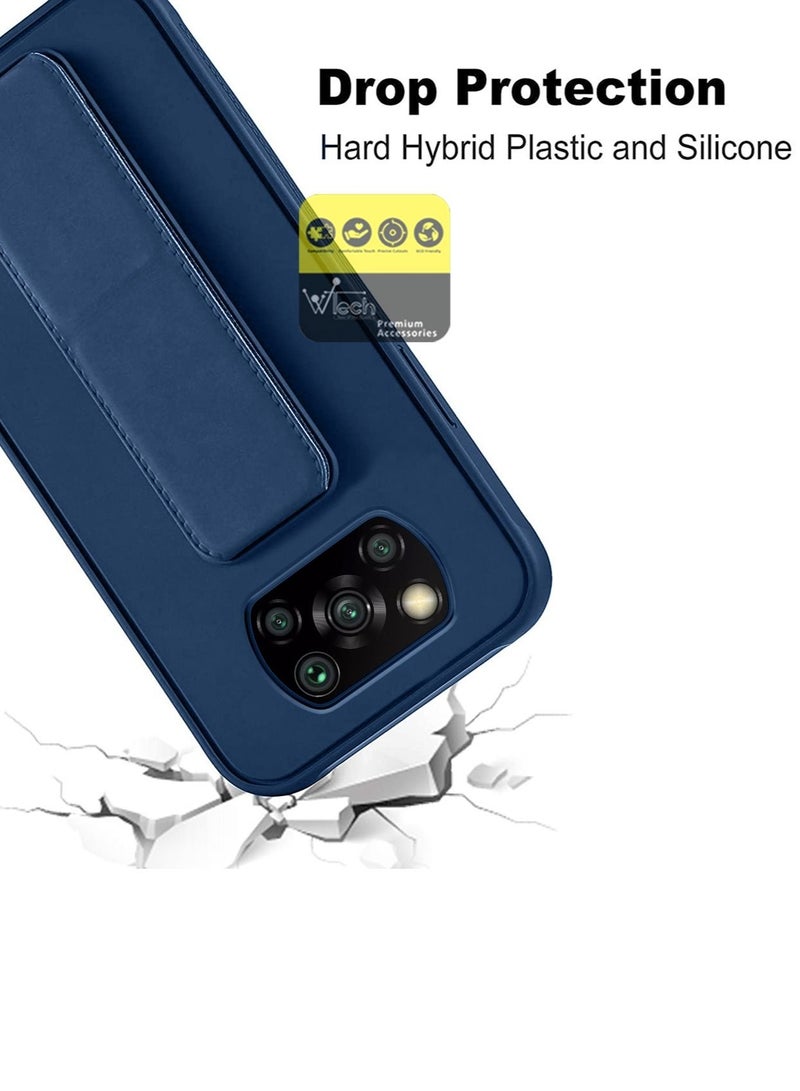 Wtech Hand Grip And Multi Stand Magnetic Car Mount Kickstand Finger Strap Case Cover For Xiaomi Poco X3 Pro 4G 2021 Blue - Image 5
