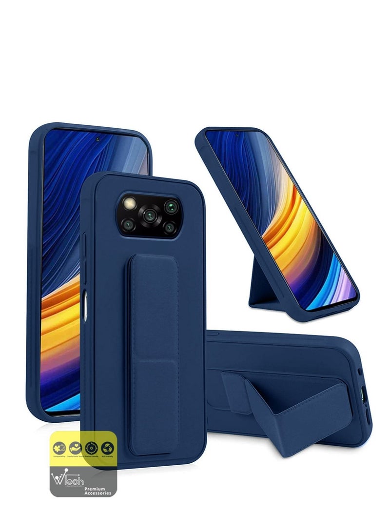 Wtech Hand Grip And Multi Stand Magnetic Car Mount Kickstand Finger Strap Case Cover For Xiaomi Poco X3 Pro 4G 2021 Blue - Image 1