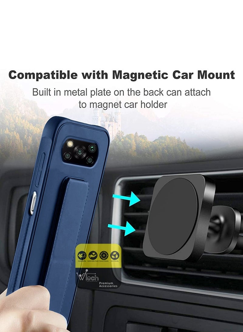 Wtech Hand Grip And Multi Stand Magnetic Car Mount Kickstand Finger Strap Case Cover For Xiaomi Poco X3 Pro 4G 2021 Blue - Image 3