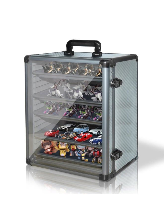 ORKELS Miniatures Storage Case with 5 Metal Tray, Clear Display Transport Case with Lock, Aluminum Alloy Frame Organizer for Mini Action Figures, Collectibles - Image 1