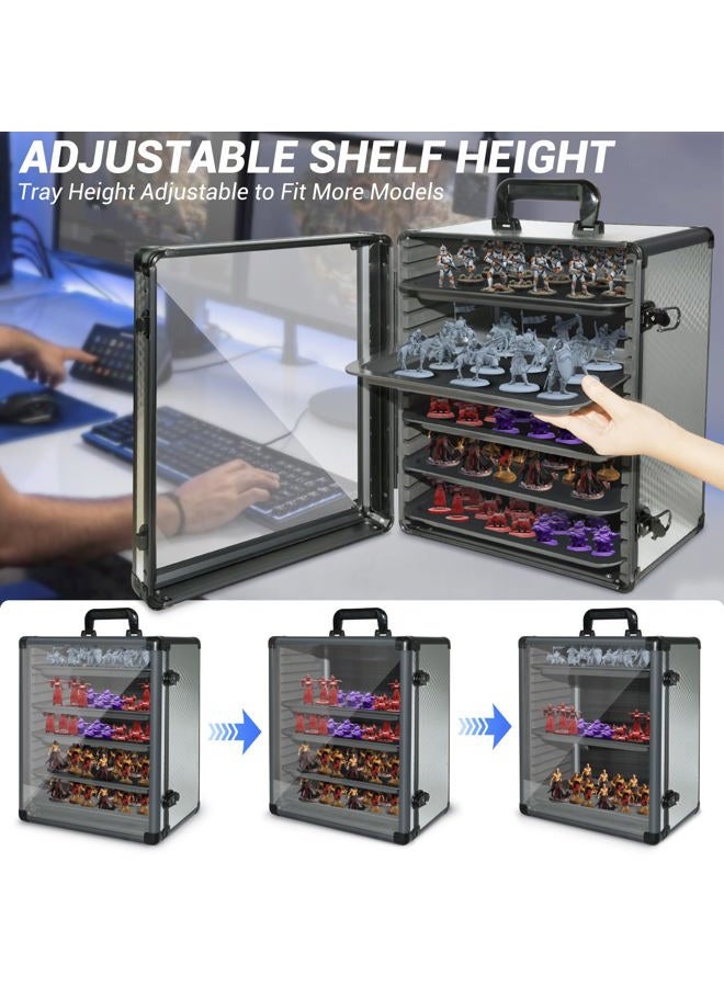 ORKELS Miniatures Storage Case with 5 Metal Tray, Clear Display Transport Case with Lock, Aluminum Alloy Frame Organizer for Mini Action Figures, Collectibles - Image 5