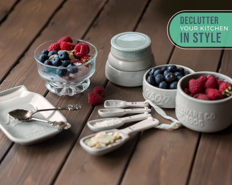 Comfify Mason Jar Kitchenware Set â€“ Aqua Blue Ceramic Decor with 4 Measuring Cups, 4 Measuring Spoons, and Spoon Rest - Image 4