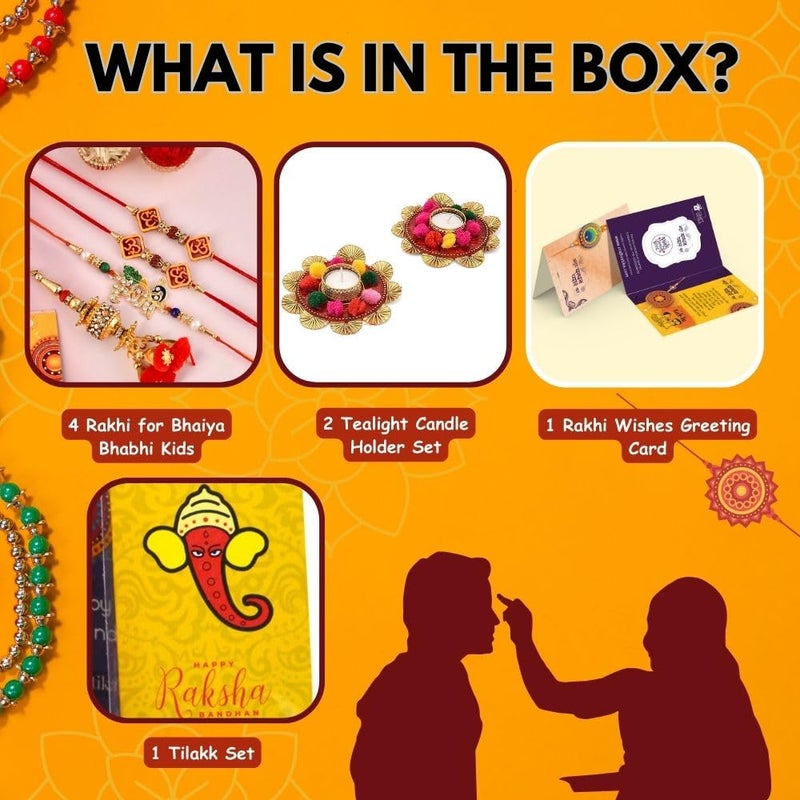 Collectible India Collectible India Rakhi Gifts for Brother Combo Set - Rakshabandhan Gift for Brother - Assorted Mix Color Flower Design Candle Holder, Shri Nath Ji Rakhi, Lumba Rakhi & Greeting Card  - Image 3