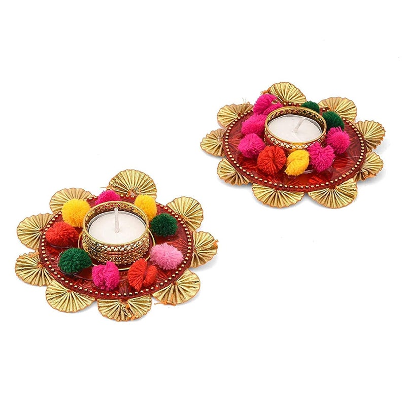 Collectible India Collectible India Rakhi Gifts for Brother Combo Set - Rakshabandhan Gift for Brother - Assorted Mix Color Flower Design Candle Holder, Shri Nath Ji Rakhi, Lumba Rakhi & Greeting Card  - Image 4