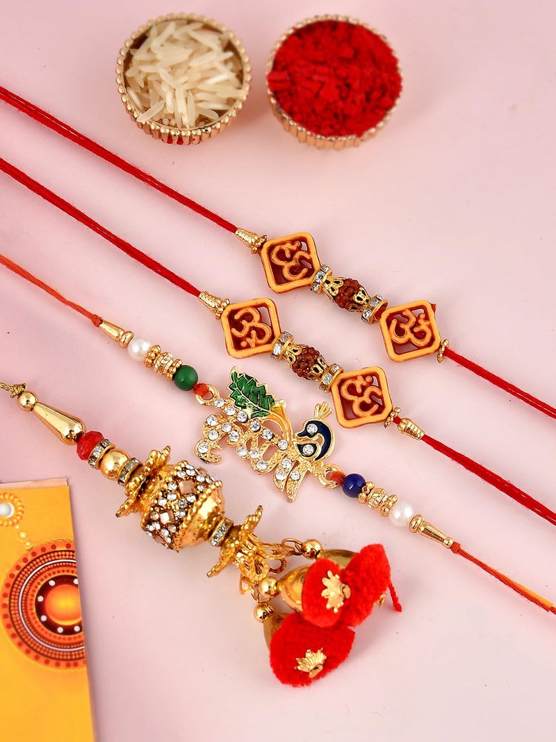 Collectible India Collectible India Rakhi Gifts for Brother Combo Set - Rakshabandhan Gift for Brother - Assorted Mix Color Flower Design Candle Holder, Shri Nath Ji Rakhi, Lumba Rakhi & Greeting Card  - Image 2