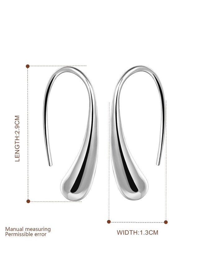 AMBESTEE Women Fashion Teardrop Back Earrings,Small Sterling Sliver Plated Classic Dangle Hoop Earring Thread Drop Earrings, Metal - Image 2