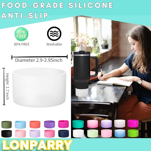 LONPARRY 2-Pack Silicone Boot for Stanley 40 30 oz Quencher Adventure Tumbler, Stanley IceFlow 30 20 oz, Stanley Cup Protector Accessories Anti-Slip Sleeve Clear+Black+Fog+Pink - Image 2