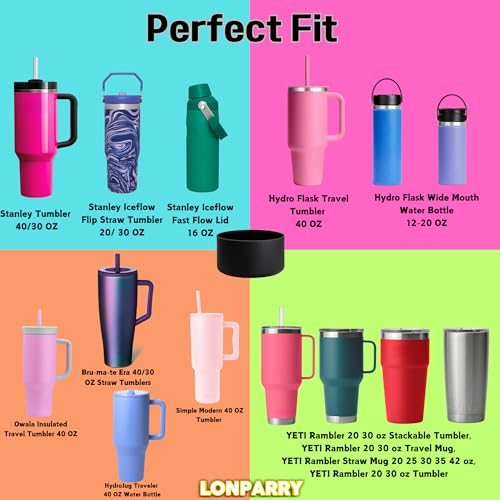 LONPARRY 2-Pack Silicone Boot for Stanley 40 30 oz Quencher Adventure Tumbler, Stanley IceFlow 30 20 oz, Stanley Cup Protector Accessories Anti-Slip Sleeve Clear+Black+Fog+Pink - Image 3