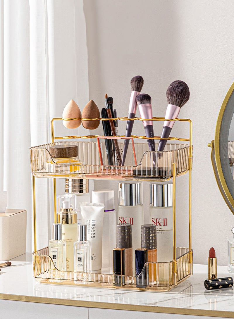 Sharpdo 2 Tier Bathroom Counter Organizer, Skin Care Vanity Countertop Organizer, Makeup Brush Holder Organizer, Perfume Trays for Dresser and Toothbrush Holders for Bathrooms - Image 1
