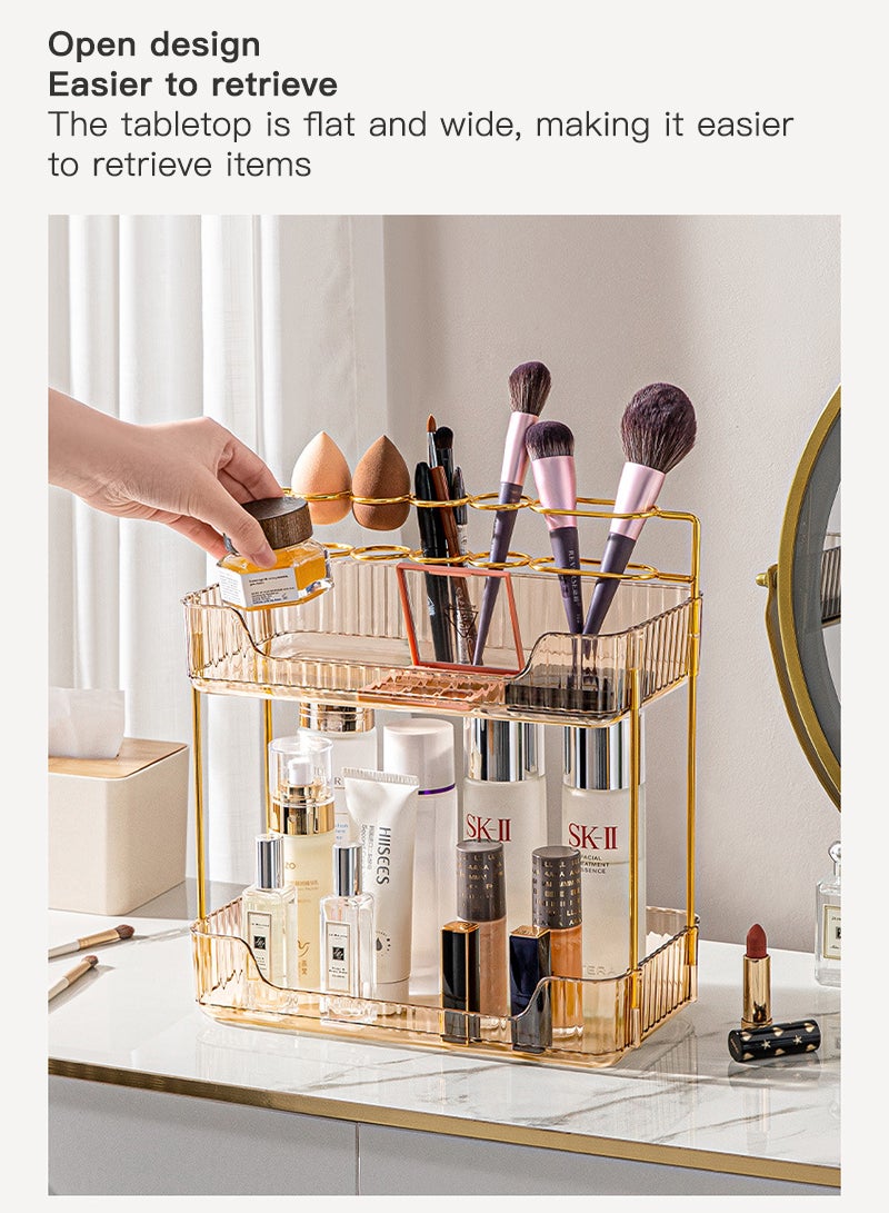Sharpdo 2 Tier Bathroom Counter Organizer, Skin Care Vanity Countertop Organizer, Makeup Brush Holder Organizer, Perfume Trays for Dresser and Toothbrush Holders for Bathrooms - Image 2