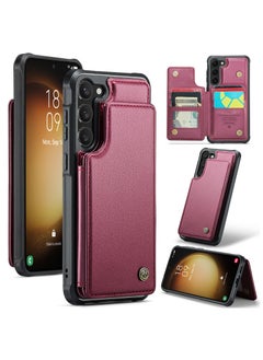 CaseMe Wallet Case for Samsung Galaxy S23 Plus, Premium Handmade Durable PU Leather Slim Shockproof Case with [Double Magnetic Clasp] [Card Holder] [Kickstand] [RFID Blocking] (Red)  - Image 1