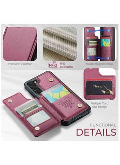 CaseMe Wallet Case for Samsung Galaxy S23 Plus, Premium Handmade Durable PU Leather Slim Shockproof Case with [Double Magnetic Clasp] [Card Holder] [Kickstand] [RFID Blocking] (Red)  - Image 3