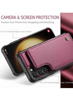 CaseMe Wallet Case for Samsung Galaxy S23 Plus, Premium Handmade Durable PU Leather Slim Shockproof Case with [Double Magnetic Clasp] [Card Holder] [Kickstand] [RFID Blocking] (Red)  - Image 2