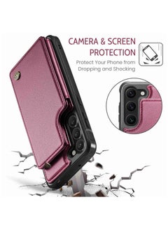 CaseMe Wallet Case for Samsung Galaxy S23 Plus, Premium Handmade Durable PU Leather Slim Shockproof Case with [Double Magnetic Clasp] [Card Holder] [Kickstand] [RFID Blocking] (Red)  - Image 4
