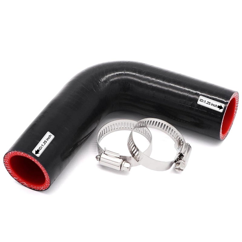 TuoLauthon 90 Degree ID 114inch32mm Silicone Coupler Hose Leg Length 4inch102mm Black 4Ply Reinforced Wall Thickness 5mm for TurboIntercoolerIntakeExhaust Pipe with 2PCS Clamps - Image 3