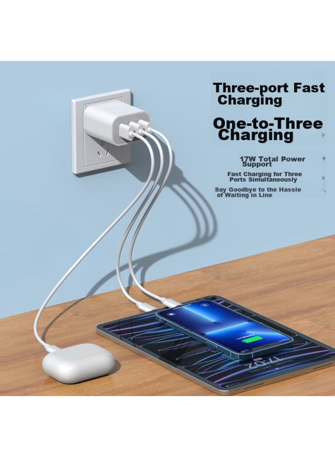 Kovol 3.4a Three-port Usb Charger Adapter Compatible With 5v2a/1a Multiple Ports Fast Charging For Apple, Huawei, Xiaomi, Samsung, Oppo, Android Phones And Tablets - Image 1