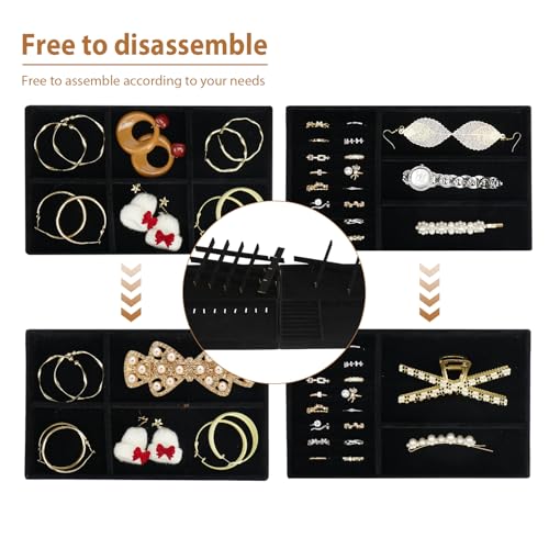 Cirhy 4 Stackable Jewelry Trays Organizer Set for Drawer, Jewelry Organizers and Display Case Storage, Velvet Drawer Inserts Organizer for Necklace Bracelets Earrings Organizer, Gift For Her, Black - Image 2