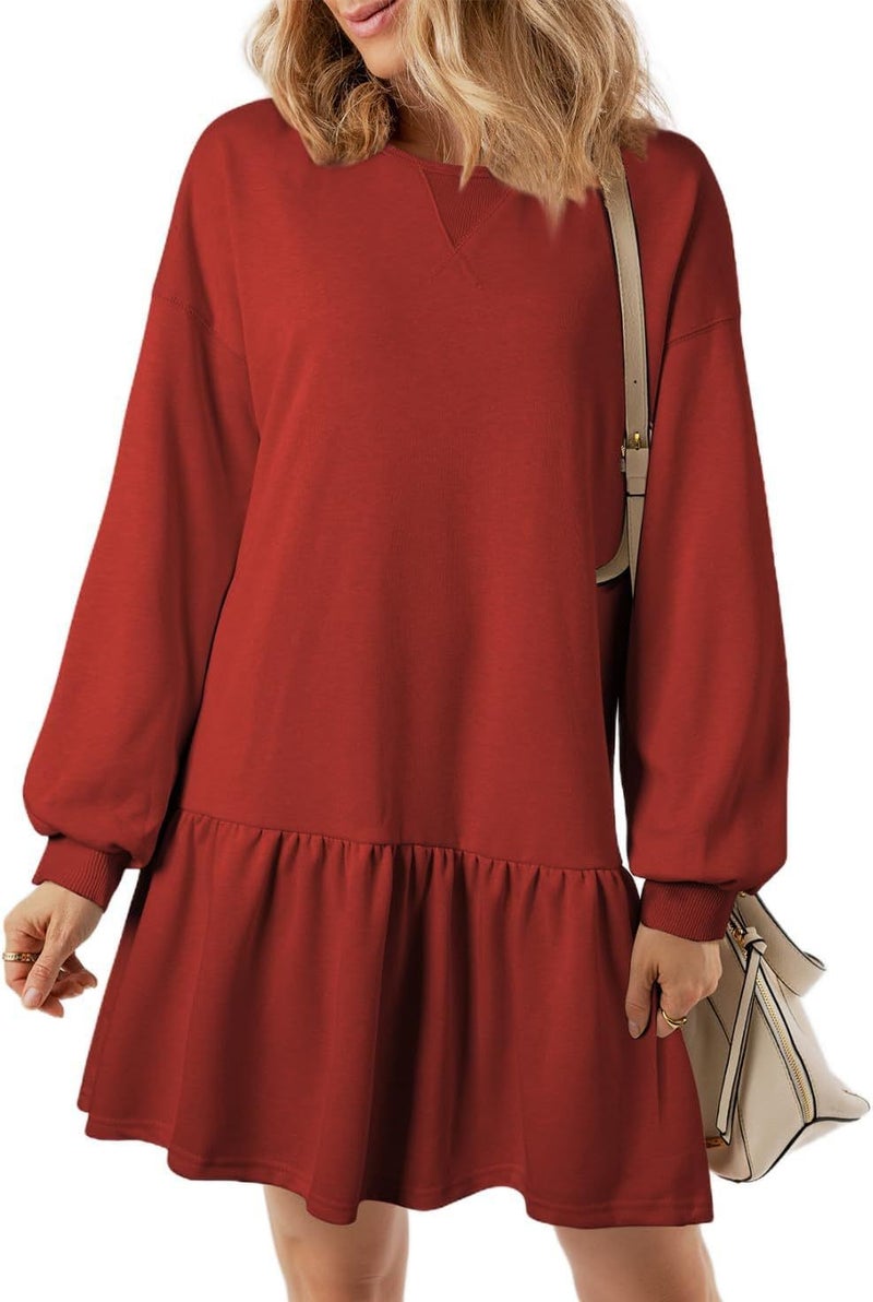 Autumn 2024 Sweater Long Sleeve Turtleneck Crewneck Rib Knitted Sweatshirt dress Casual Mini dress Green - Image 4
