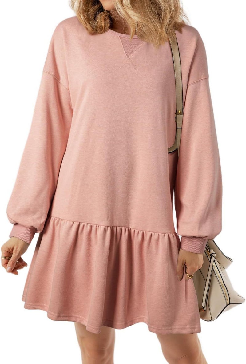 Autumn 2024 Sweater Long Sleeve Turtleneck Crewneck Rib Knitted Sweatshirt dress Casual Mini dress Green - Image 3