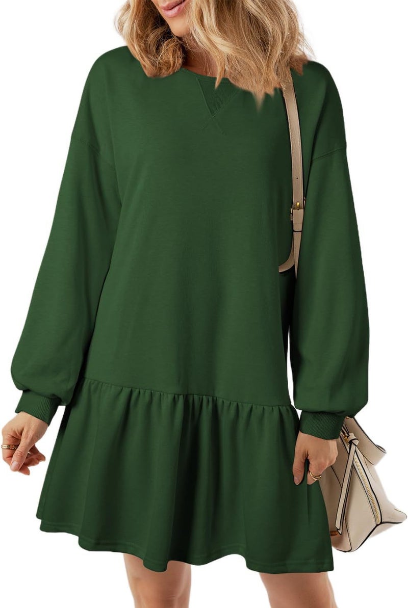 Autumn 2024 Sweater Long Sleeve Turtleneck Crewneck Rib Knitted Sweatshirt dress Casual Mini dress Green - Image 1