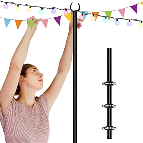Tigerden 10ft String Light Pole for Deck Fence, Light Pole for Outdoor String Light, Perfect for Garden, Backyard, and Patio Lighting Stand for Parties, Wedding - Matte Black Finish - 1 Pack - Image 1