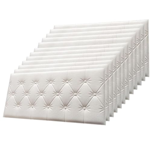DOKDO 3D White Headboard Cushion Wallpaper For Wall Pe Foam Wall Stickers Self Adhesive DIY Wall Decor (35 X 70Cm, Appx. 2.7Sq Feet) (Colour : White) (12) - Image 1