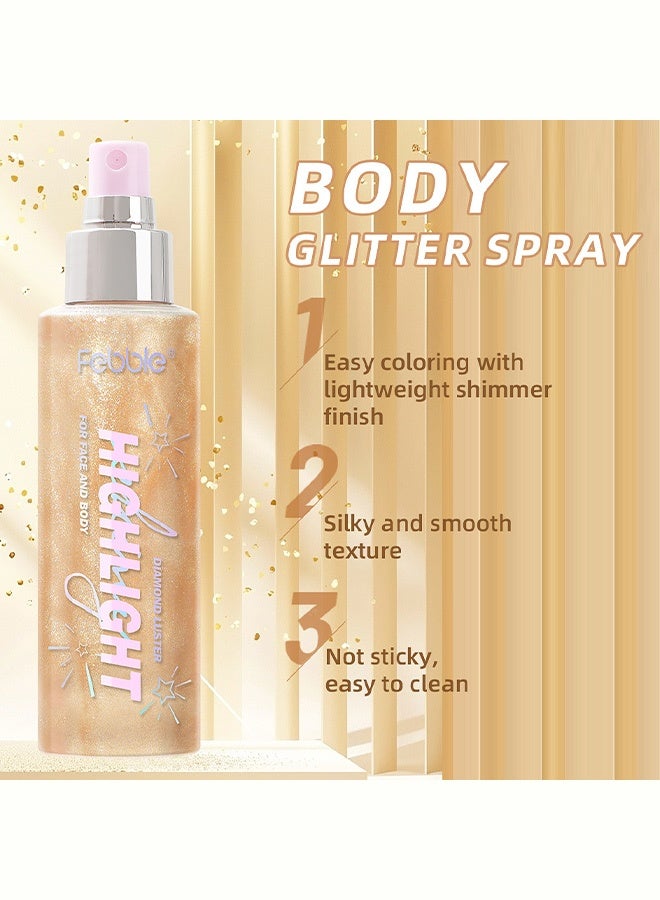 Febble Highlight Shimmer Spray for Face and Body, Diamond Luster Glitter Mist, Long-Lasting Transfer-Resistant, Create Radiant Glow for All Occasions #04 - Image 3