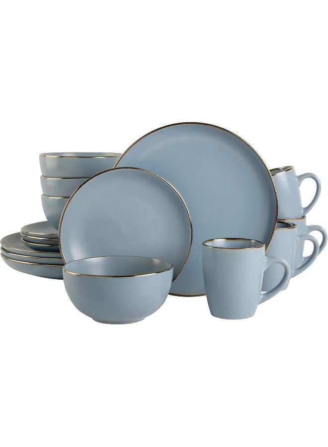 Gibson Home Gibson Home Rockaway Round Stoneware Dinnerware Set Service for 4 16pcs Matte Blue - Image 1