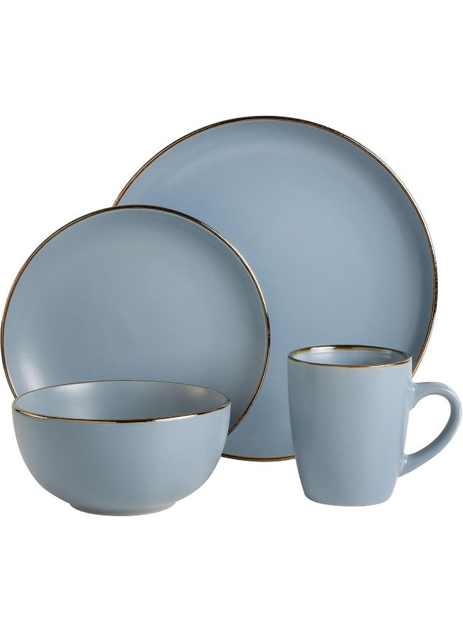 Gibson Home Gibson Home Rockaway Round Stoneware Dinnerware Set Service for 4 16pcs Matte Blue - Image 2