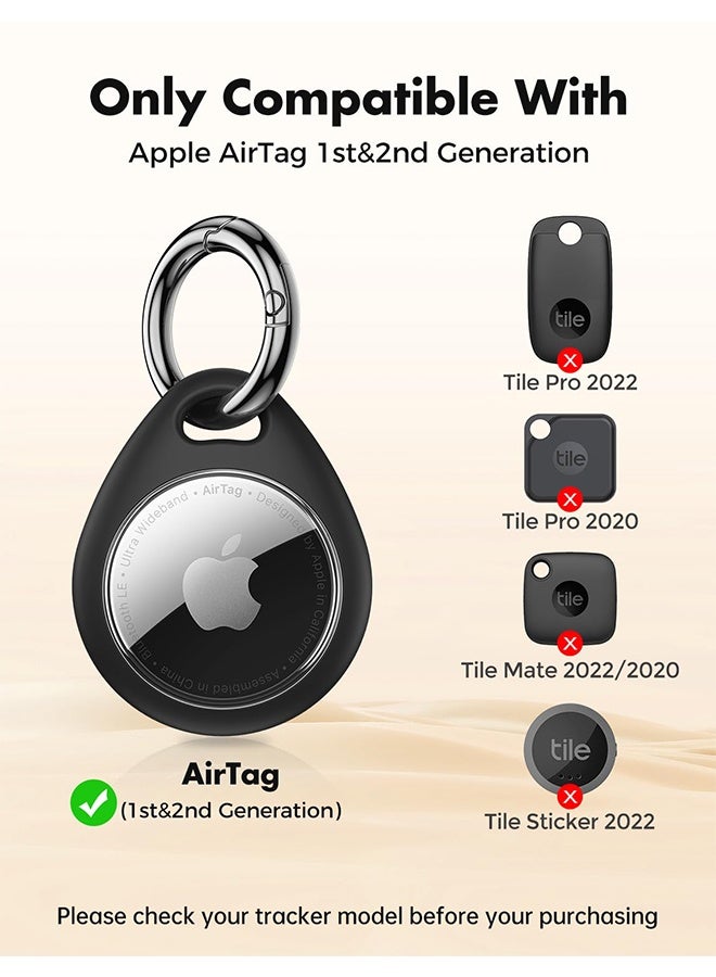 حامل AirTag واقٍ من 4 قطع مصنوع من TPU مقاوم للماء مع مشبك مفاتيح معدني بالكامل، غطاء آمن ضد الضياع لـ Apple AirTag، ملائم بشكل محكم وسهل التركيب، مناسب للمفاتيح والحقائب وحقائب السفر، باللون الأسود - Image 2