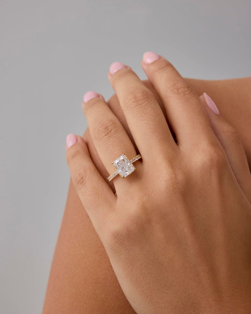 PAVOI Rhodium Plated Square Radiant Engagement Ring for Women | Hidden Halo Ring | Size 7 - Image 2