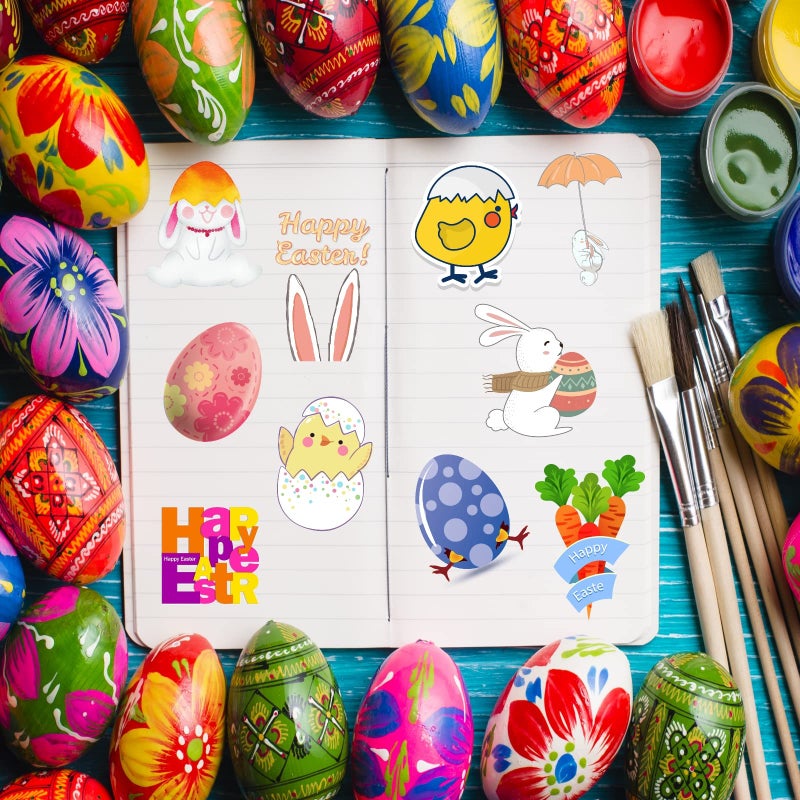 UDTAATO 300 PCS Easter Stickers, Easter Egg Bunny Individual Stickers for Kids Teens Adults, Cute Aesthetic Vinyl Easter Stickers for Cards Laptop Water Bottle Envelopes - Image 4