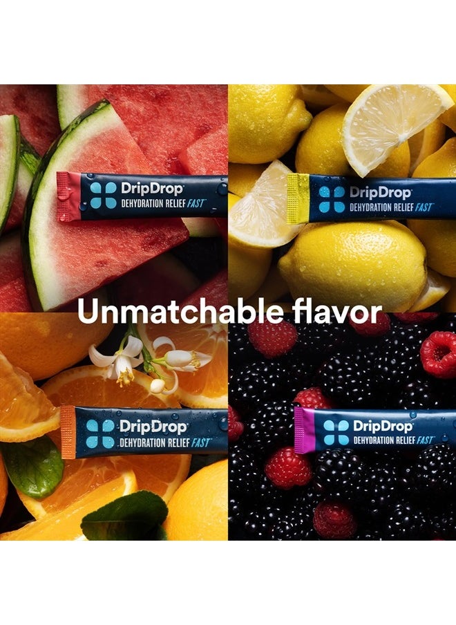 DripDrop - Hydration Bold Variety Pack - Electrolyte Drink Mix Single-Serve Powder Packets - Watermelon, Berry, Orange, Lemon - 32 Servings - Image 1
