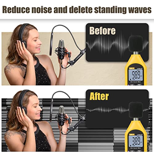 ZELMINE 48 Pack Sound Proof Foam Panels,12" X 12" X 2" Self-adhesive Acoustic Panels with High Density,Decorative Soundproof Wall Panels Sound Absorbing Foam for Wall and Ceiling(Black+Gray) - Image 5