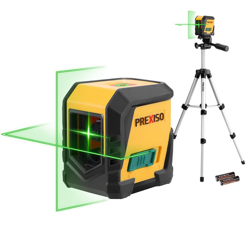 Prexiso PREXISO Laser Level with Tripod 65Ft Self Leveling Cross Line Laser Level Green Line leveler Tool for Hanging Pictures Home Renovation with LED Indicator 2 AA Batteries 3112 inch Tripod