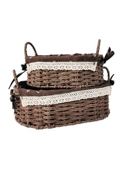 Cozy Nest Set of 2 Eco-Friendly Woven Baskets with Handles – Durable Oval Handwoven Storage Bins with Sturdy Plastic Frame, Removable Fabric Liners, and Versatile Storage for Living Room, Bedroom, Bathroom, and Nursery – Brown  - Image 2