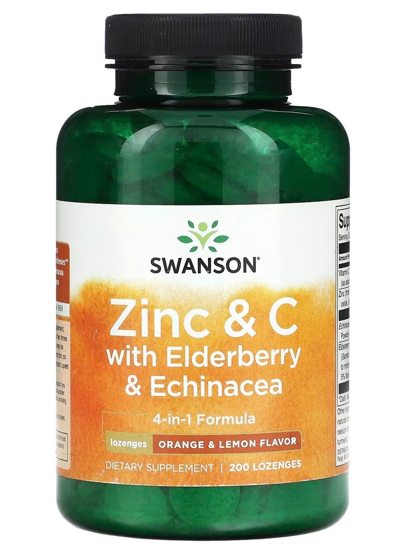 سوانسون، الزنك وفيتامين ج مع البلسان الأسود والإكناسيا، البرتقال والليمون، 200 قرص استحلاب