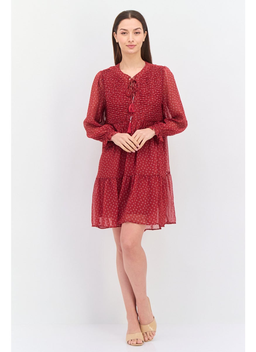 Pepe Jeans Women Allover Print Mini Dress, Maroon Combo  - Image 4