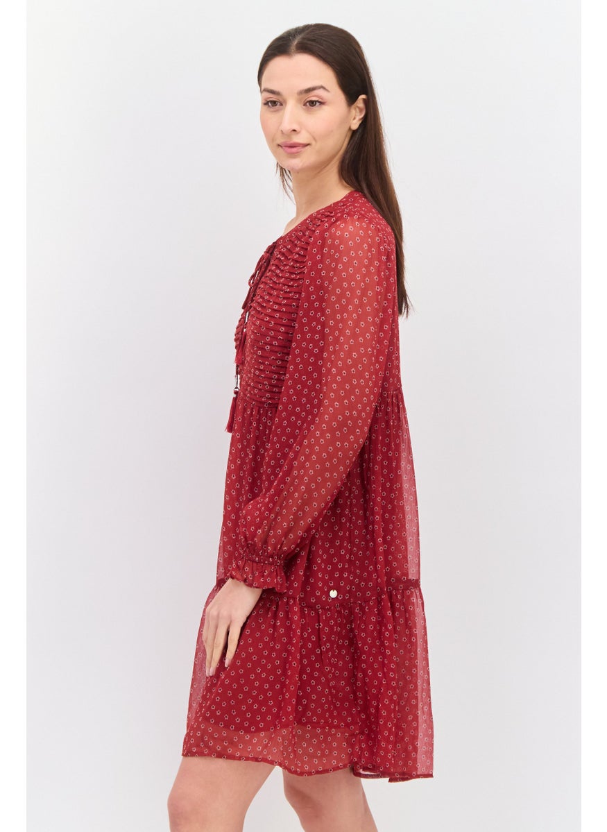 Pepe Jeans Women Allover Print Mini Dress, Maroon Combo  - Image 2