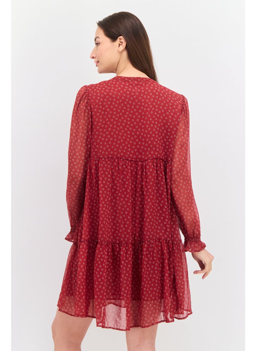Pepe Jeans Women Allover Print Mini Dress, Maroon Combo  - Image 3