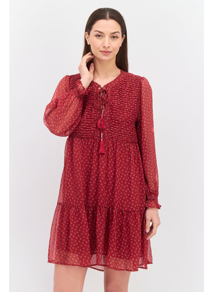 Pepe Jeans Women Allover Print Mini Dress, Maroon Combo  - Image 1