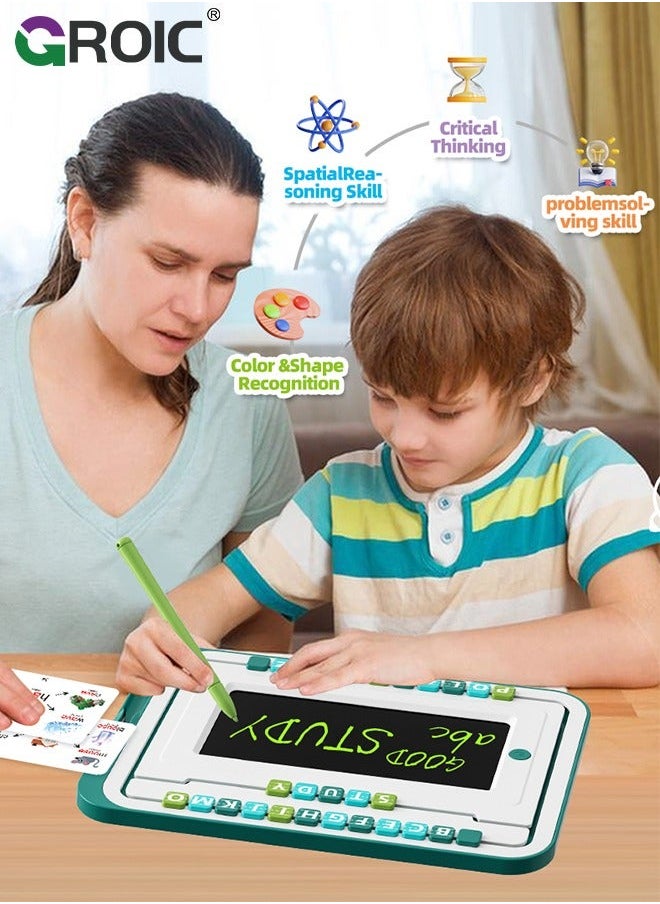 3-in-1 LCD Writing Tablet and Magnetic Drawing Board, English Word Spelling, Tetris Puzzle Blocks, Board Game, Erasable Doodle Educational Toys