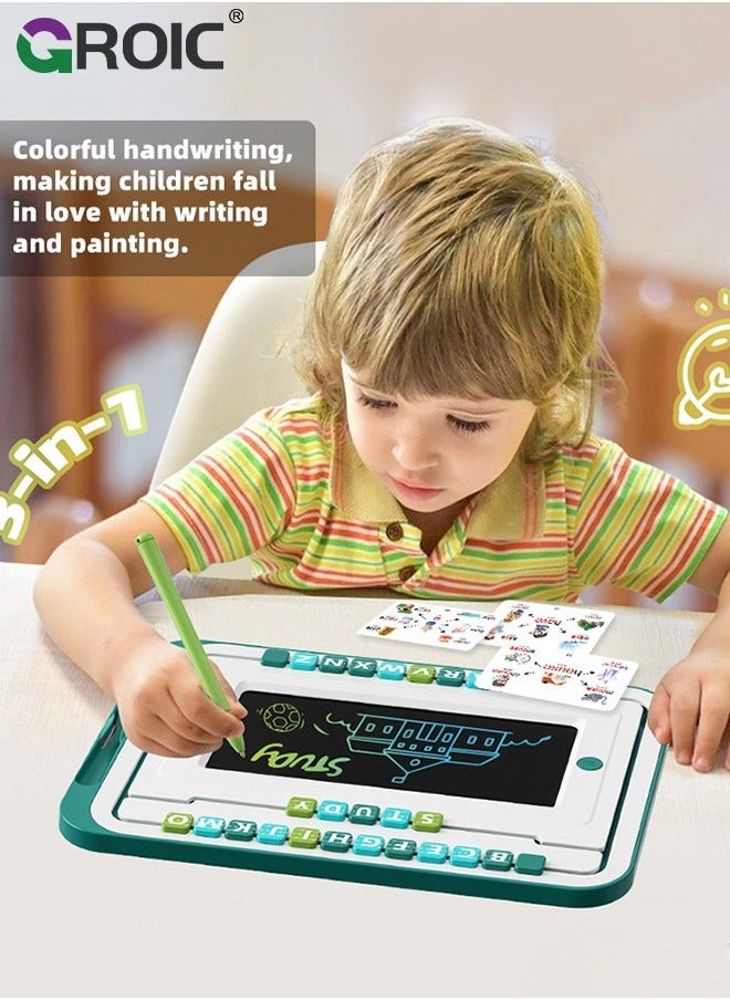 3-in-1 LCD Writing Tablet and Magnetic Drawing Board, English Word Spelling, Tetris Puzzle Blocks, Board Game, Erasable Doodle Educational Toys