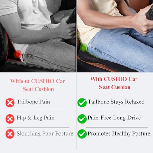 CUSHIO Car Wedge Seat Cushion with Ergonomic Wedge Design, Car Seat Height Cushion for Long Drives, Relieves Hip Pain & Tailbone Pain, Coccyx Seat Cushion with Non-Slip Base (Black) - Image 5