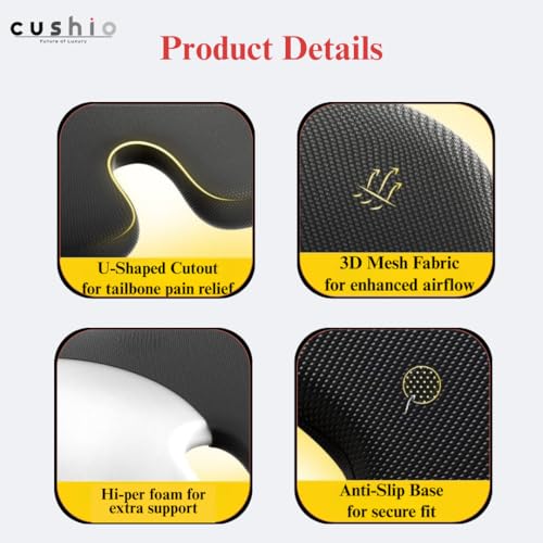 CUSHIO Car Wedge Seat Cushion with Ergonomic Wedge Design, Car Seat Height Cushion for Long Drives, Relieves Hip Pain & Tailbone Pain, Coccyx Seat Cushion with Non-Slip Base (Black) - Image 3