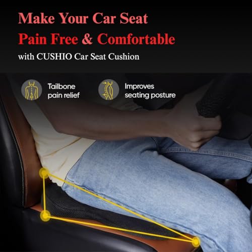 CUSHIO Car Wedge Seat Cushion with Ergonomic Wedge Design, Car Seat Height Cushion for Long Drives, Relieves Hip Pain & Tailbone Pain, Coccyx Seat Cushion with Non-Slip Base (Black) - Image 4