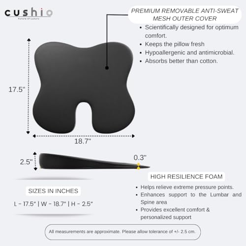 CUSHIO Car Wedge Seat Cushion with Ergonomic Wedge Design, Car Seat Height Cushion for Long Drives, Relieves Hip Pain & Tailbone Pain, Coccyx Seat Cushion with Non-Slip Base (Black) - Image 2