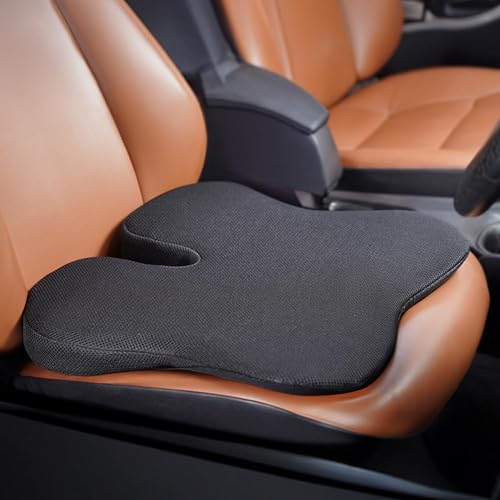 CUSHIO Car Wedge Seat Cushion with Ergonomic Wedge Design, Car Seat Height Cushion for Long Drives, Relieves Hip Pain & Tailbone Pain, Coccyx Seat Cushion with Non-Slip Base (Black) - Image 1