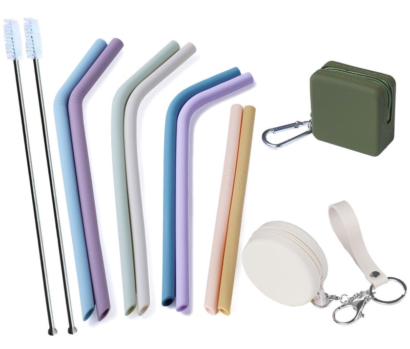 Tegion 4-Size Reusable Silicone Straws with Travel Keychain Cases-Portable Collapsible For Cruise Ships, Short-Long Size For 4-20 oz Tumblers,Kids Toddlers Adults, Standard&Wide For Regular Liquid&Smoothie - Image 1